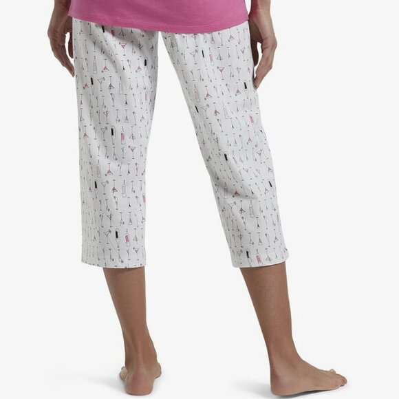 HUE Printed Capri Pajama Sleep Pant, White - Icy Margarita - Picture 3 of 11